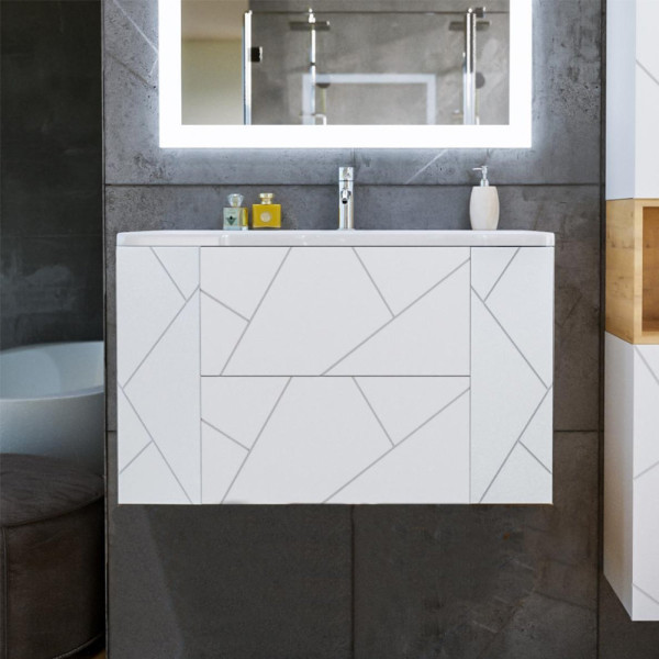 Тумба под раковину подвесная Бриклаер КРИСТАЛЛ белый, 90 см. Фото 1