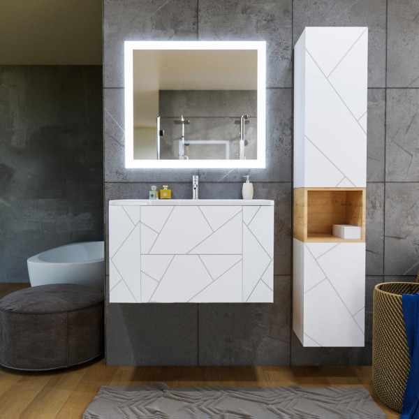 Тумба под раковину подвесная Бриклаер КРИСТАЛЛ белый, 90 см. Фото 3