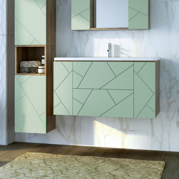 Тумба под раковину подвесная Бриклаер КРИСТАЛЛ фисташковый, 100 см. Фото 1