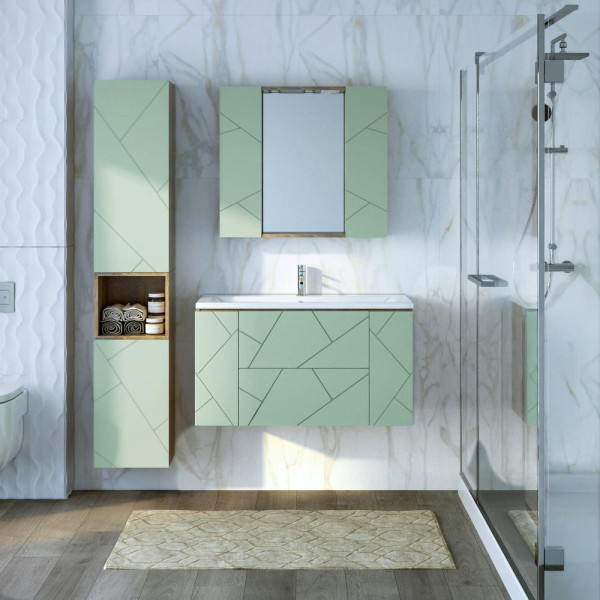 Тумба под раковину подвесная Бриклаер КРИСТАЛЛ фисташковый, 100 см. Фото 3