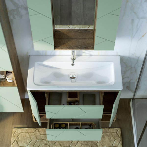 Тумба под раковину подвесная Бриклаер КРИСТАЛЛ фисташковый, 100 см. Фото 4