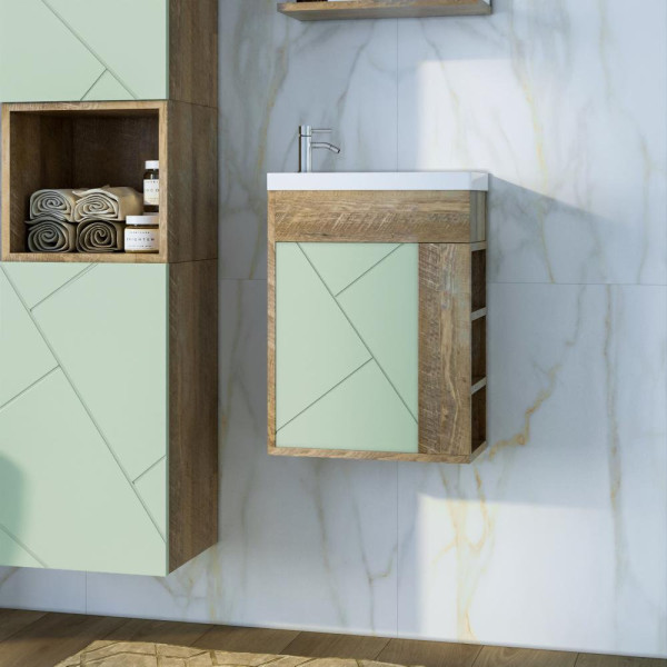 Тумба под раковину подвесная Бриклаер КРИСТАЛЛ фисташковый, 40 см. Фото 1