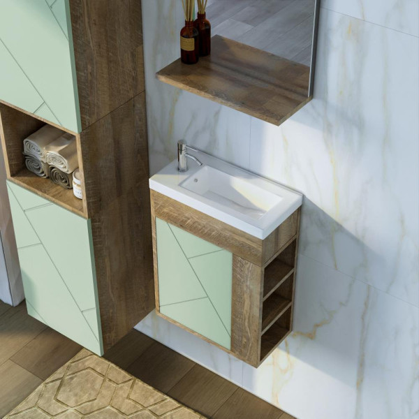 Тумба под раковину подвесная Бриклаер КРИСТАЛЛ фисташковый, 40 см. Фото 5