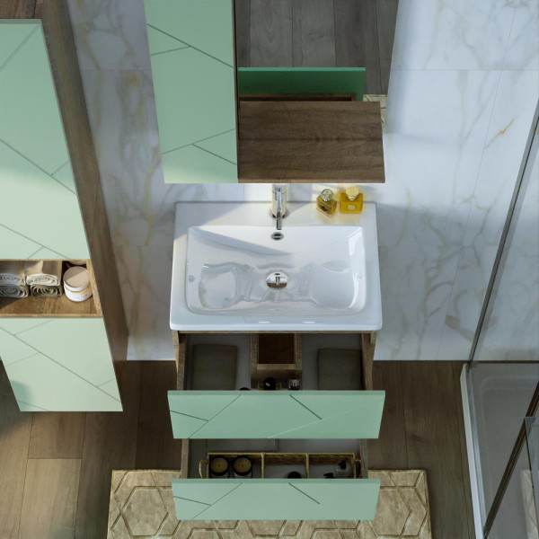 Тумба под раковину подвесная Бриклаер КРИСТАЛЛ фисташковый, 60 см. Фото 5