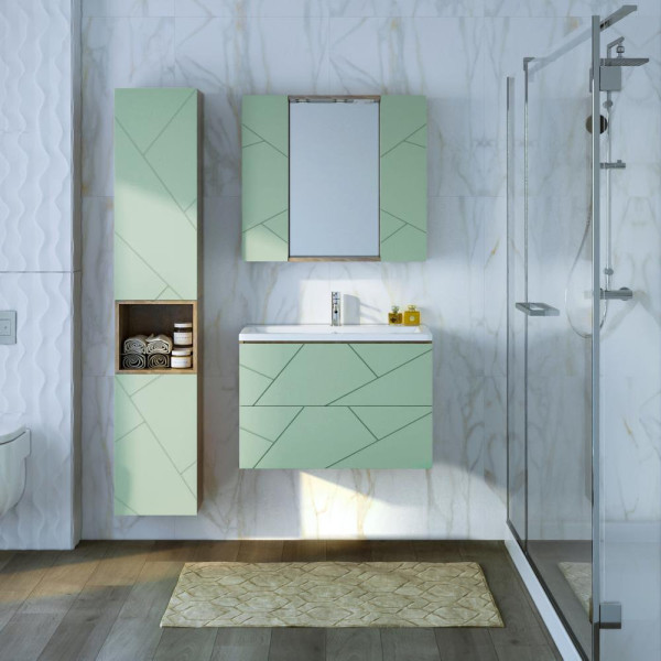 Тумба под раковину подвесная Бриклаер КРИСТАЛЛ фисташковый, 80 см. Фото 3