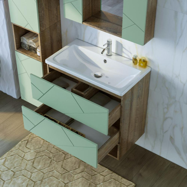 Тумба под раковину подвесная Бриклаер КРИСТАЛЛ фисташковый, 80 см. Фото 4