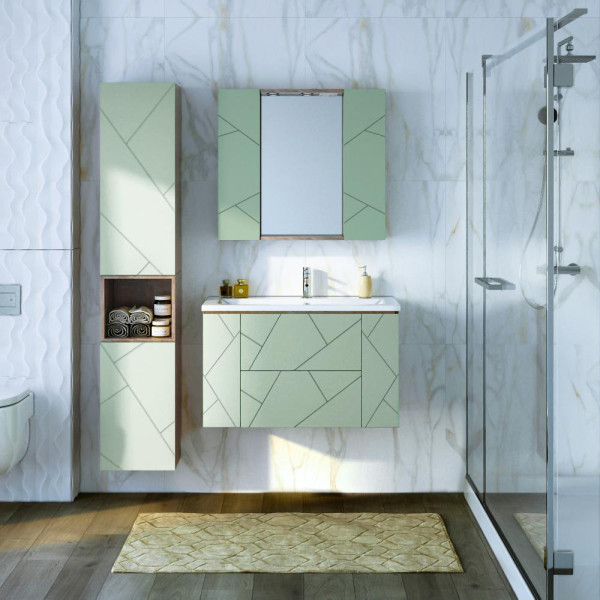 Тумба под раковину подвесная Бриклаер КРИСТАЛЛ фисташковый, 90 см. Фото 3