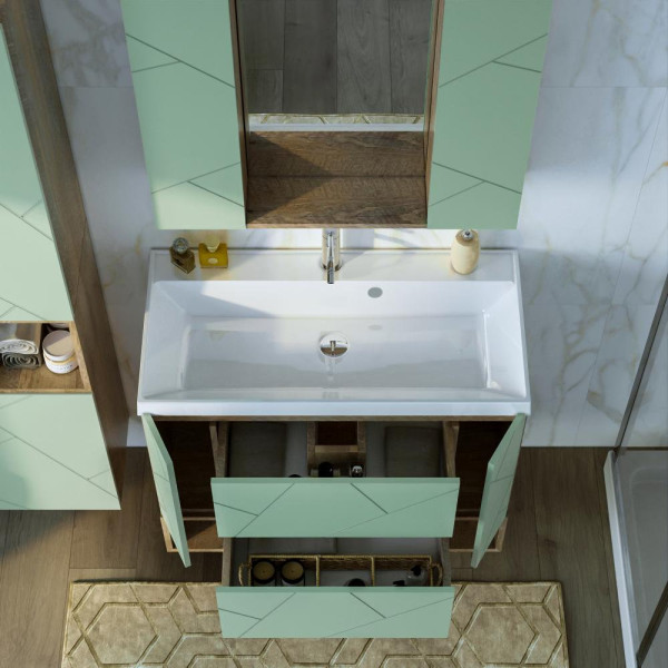 Тумба под раковину подвесная Бриклаер КРИСТАЛЛ фисташковый, 90 см. Фото 4