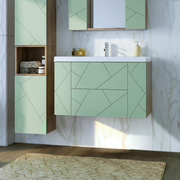 Тумба под раковину подвесная Бриклаер КРИСТАЛЛ фисташковый, 90 см. Фото 5