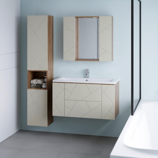 Тумба под раковину подвесная Бриклаер КРИСТАЛЛ латте, 100 см. Фото 3