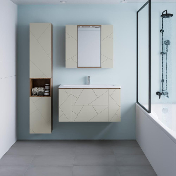 Тумба под раковину подвесная Бриклаер КРИСТАЛЛ латте, 100 см. Фото 4