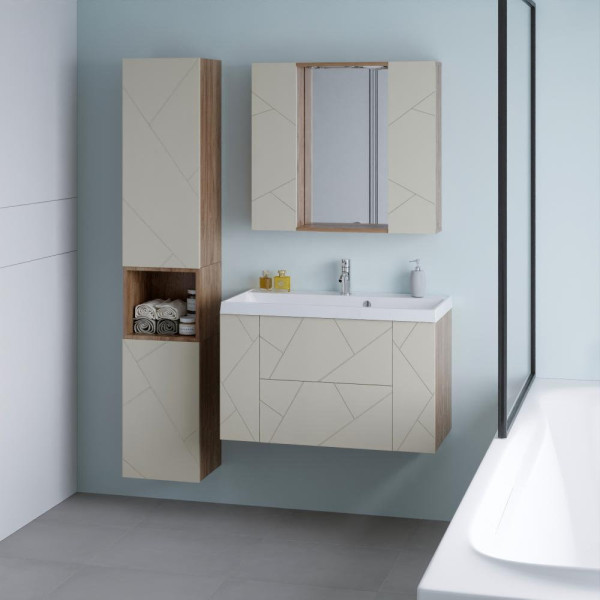 Тумба под раковину подвесная Бриклаер КРИСТАЛЛ латте, 90 см. Фото 3