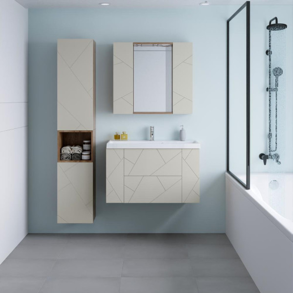 Тумба под раковину подвесная Бриклаер КРИСТАЛЛ латте, 90 см. Фото 4