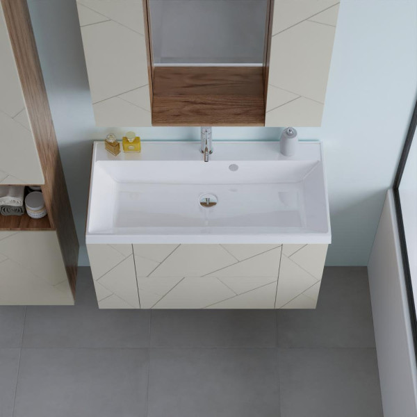 Тумба под раковину подвесная Бриклаер КРИСТАЛЛ латте, 90 см. Фото 5