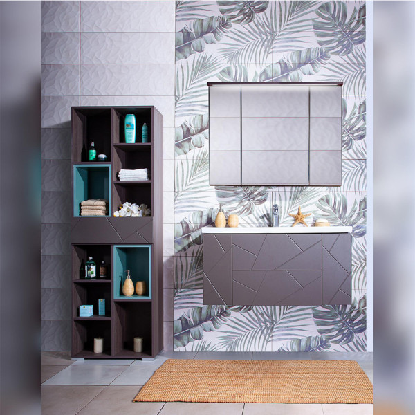 Тумба под раковину подвесная Бриклаер КРИСТАЛЛ ясень анкор темный/графит, 100 см. Фото 3