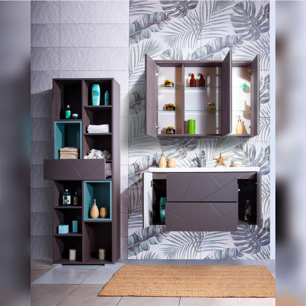 Тумба под раковину подвесная Бриклаер КРИСТАЛЛ ясень анкор темный/графит, 100 см. Фото 4