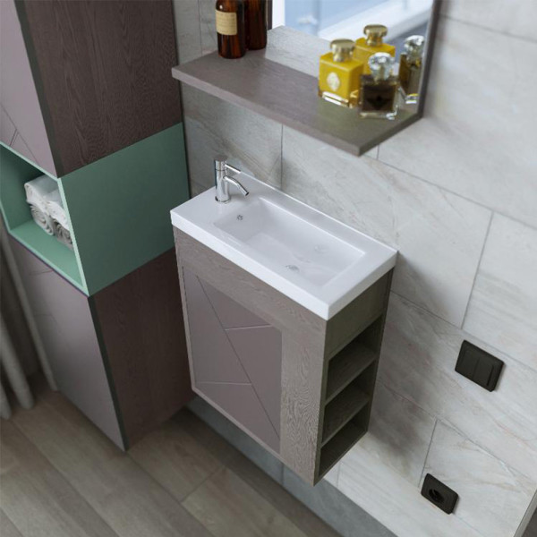 Тумба под раковину подвесная Бриклаер КРИСТАЛЛ ясень анкор темный/графит, 40 см. Фото 5