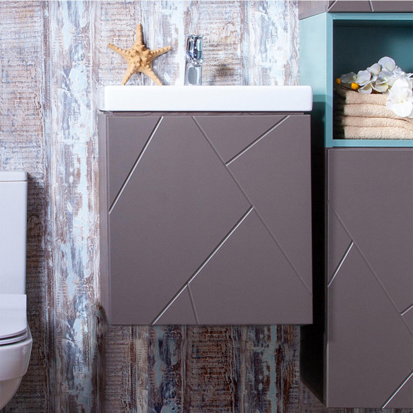 Тумба под раковину подвесная Бриклаер КРИСТАЛЛ ясень анкор темный/графит, 50 см. Фото 1