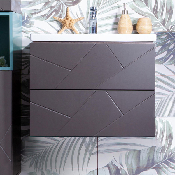 Тумба под раковину подвесная Бриклаер КРИСТАЛЛ ясень анкор темный/графит, 60 см. Фото 1