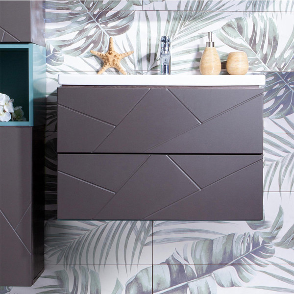 Тумба под раковину подвесная Бриклаер КРИСТАЛЛ ясень анкор темный/графит, 70 см. Фото 1