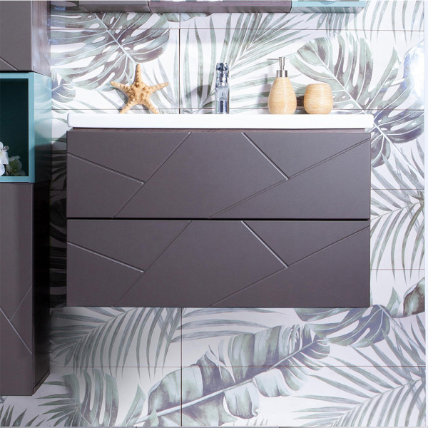 Тумба под раковину подвесная Бриклаер КРИСТАЛЛ ясень анкор темный/графит, 80 см. Фото 1