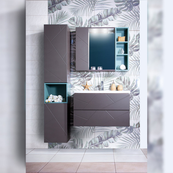 Тумба под раковину подвесная Бриклаер КРИСТАЛЛ ясень анкор темный/графит, 80 см. Фото 3