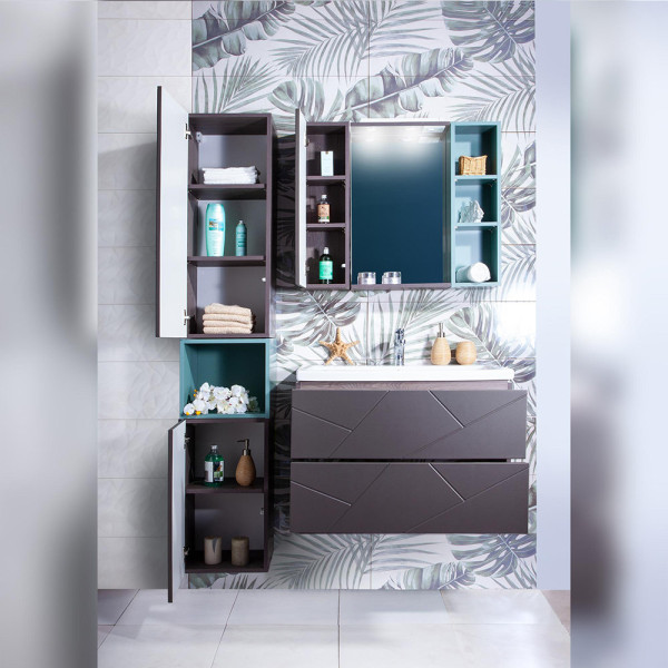 Тумба под раковину подвесная Бриклаер КРИСТАЛЛ ясень анкор темный/графит, 80 см. Фото 4