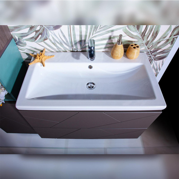 Тумба под раковину подвесная Бриклаер КРИСТАЛЛ ясень анкор темный/графит, 80 см. Фото 5