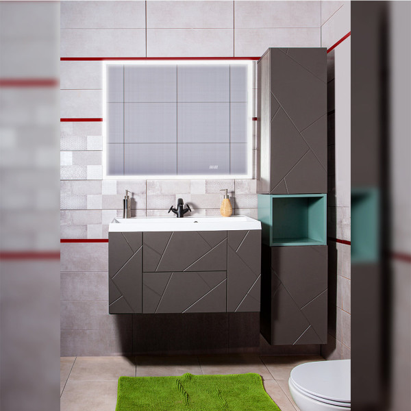 Тумба под раковину подвесная Бриклаер КРИСТАЛЛ ясень анкор темный/графит, 90 см. Фото 3