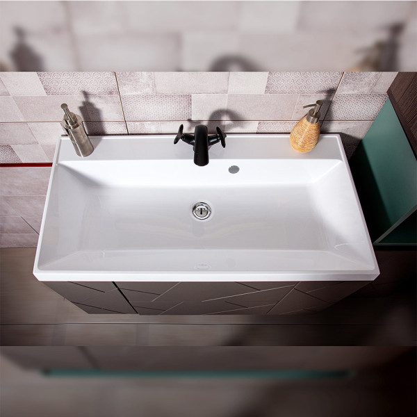 Тумба под раковину подвесная Бриклаер КРИСТАЛЛ ясень анкор темный/графит, 90 см. Фото 4