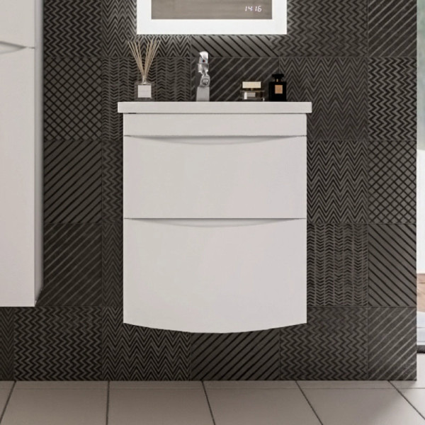 Тумба под раковину подвесная Бриклаер ВЕГА белый  с двумя ящиками, 60 см. Фото 1