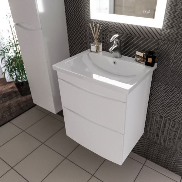 Тумба под раковину подвесная Бриклаер ВЕГА белый  с двумя ящиками, 60 см. Фото 5