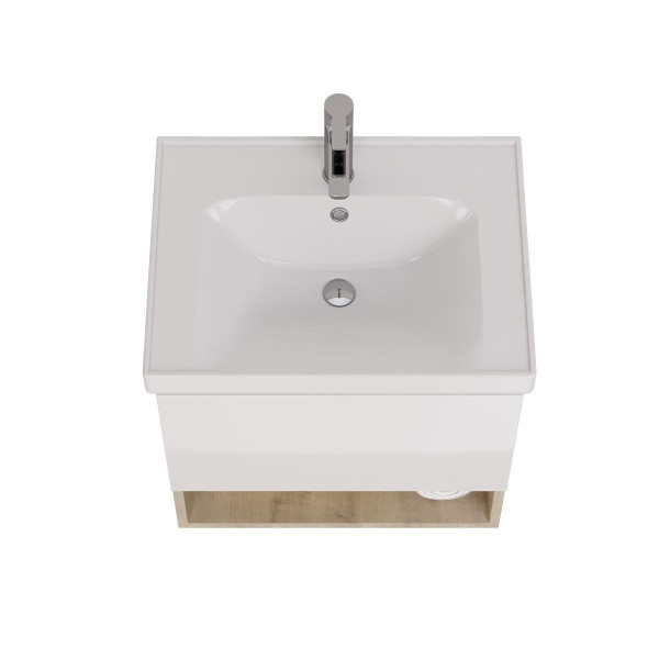 Тумба под раковину подвесная Dreja Perfecto 60 см, дуб эврика/белый. Фото 4