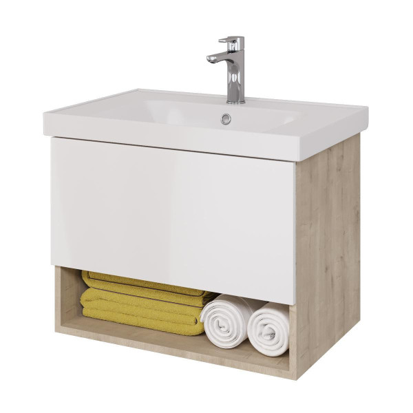 Тумба под раковину подвесная Dreja Perfecto 70 см, дуб эврика/белый. Фото 1