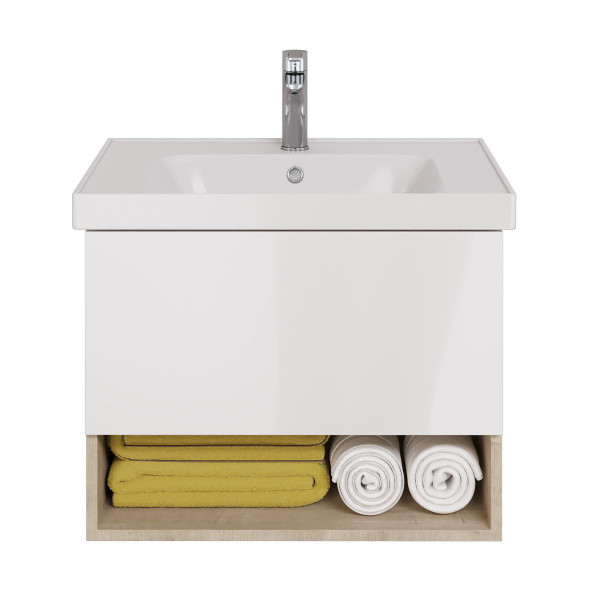 Тумба под раковину подвесная Dreja Perfecto 70 см, дуб эврика/белый. Фото 3