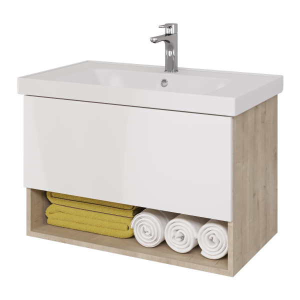 Тумба под раковину подвесная Dreja Perfecto 90 см, дуб эврика/белый. Фото 1
