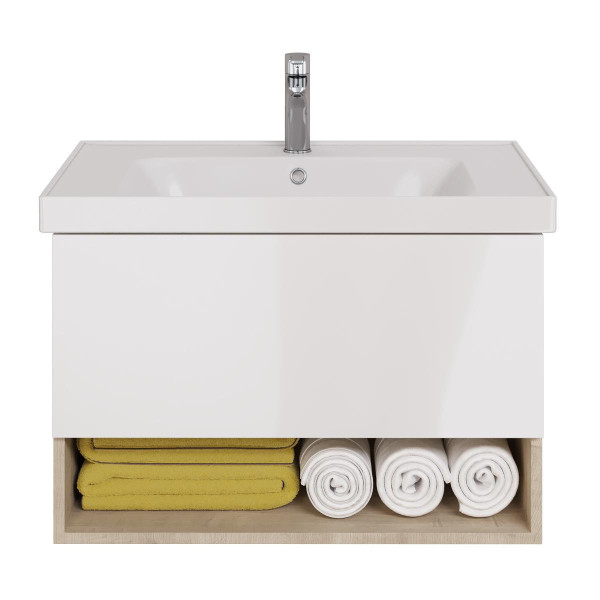 Тумба под раковину подвесная Dreja Perfecto 90 см, дуб эврика/белый. Фото 3