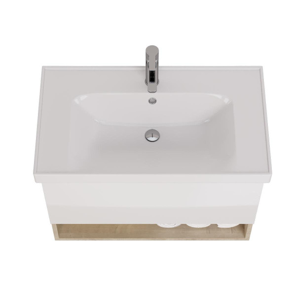 Тумба под раковину подвесная Dreja Perfecto 90 см, дуб эврика/белый. Фото 4