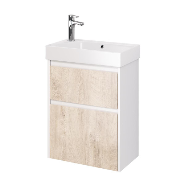 Тумба под раковину подвесная Dreja Slim 55 см, белый/дуб кантри. Фото 1