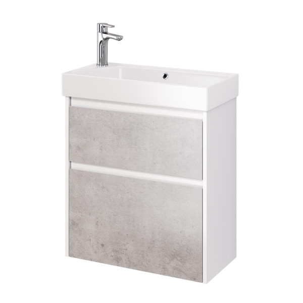 Тумба под раковину подвесная Dreja Slim 65 см, белый/бетон. Фото 1