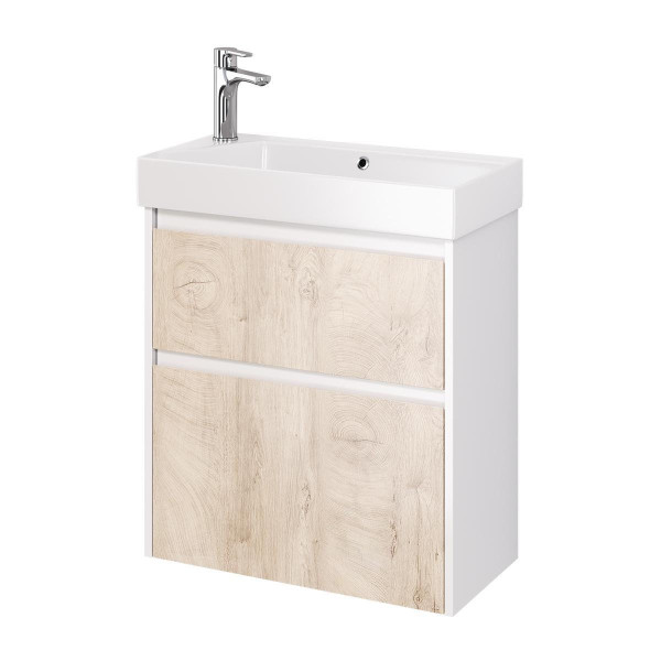 Тумба под раковину подвесная Dreja Slim 65 см, белый/дуб кантри. Фото 1