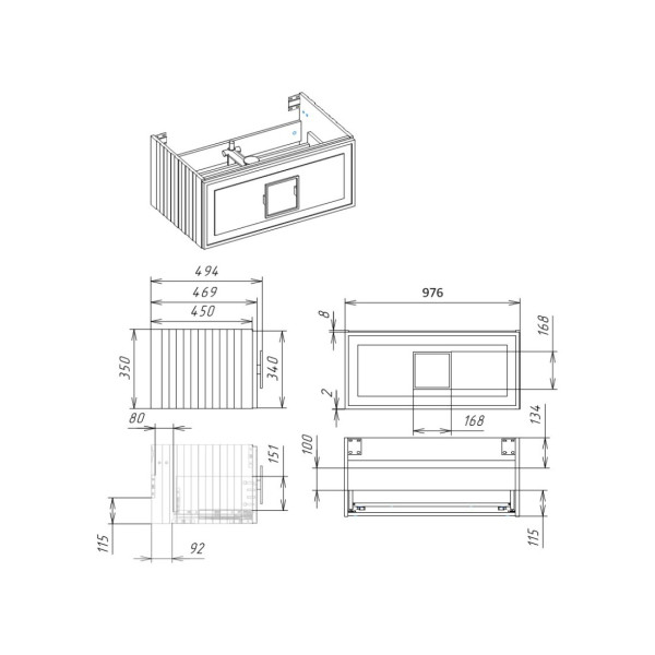 Тумба под раковину подвесная La Fenice Cubo FNC-01-CUB-G-100, серо-зеленая. Фото 2