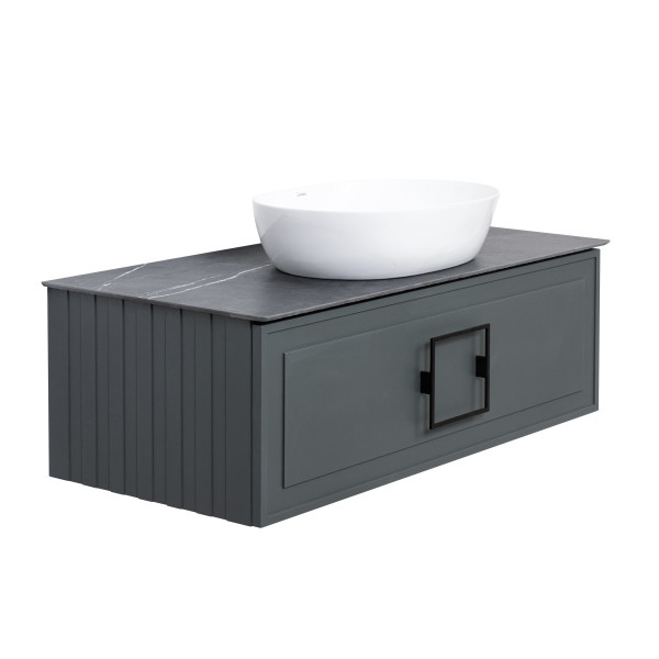 Тумба под раковину подвесная La Fenice Cubo FNC-01-CUB-G-100, серо-зеленая. Фото 5