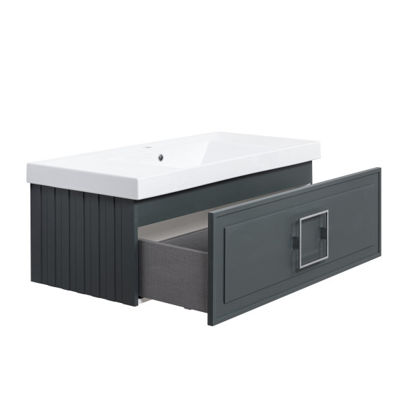 Тумба под раковину подвесная La Fenice Cubo FNC-01-CUB-G-100, серо-зеленая. Фото 6