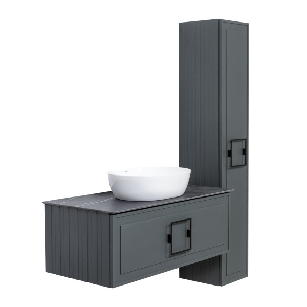 Тумба под раковину подвесная La Fenice Cubo FNC-01-CUB-G-100, серо-зеленая. Фото 11