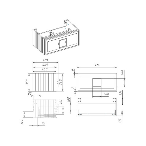 Тумба под раковину подвесная La Fenice Cubo FNC-01-CUB-G-80, серо-зеленая. Фото 2