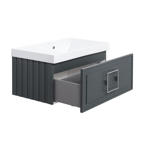 Тумба под раковину подвесная La Fenice Cubo FNC-01-CUB-G-80, серо-зеленая. Фото 7