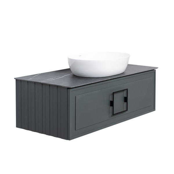 Тумба под раковину подвесная La Fenice Cubo FNC-01-CUB-G-90, серо-зеленая. Фото 6