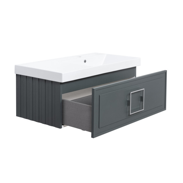 Тумба под раковину подвесная La Fenice Cubo FNC-01-CUB-G-90, серо-зеленая. Фото 7