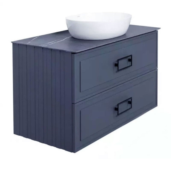 Тумба под раковину подвесная La Fenice Cubo TWIN FNC-01-CUB-BG-90-2, синяя. Фото 1